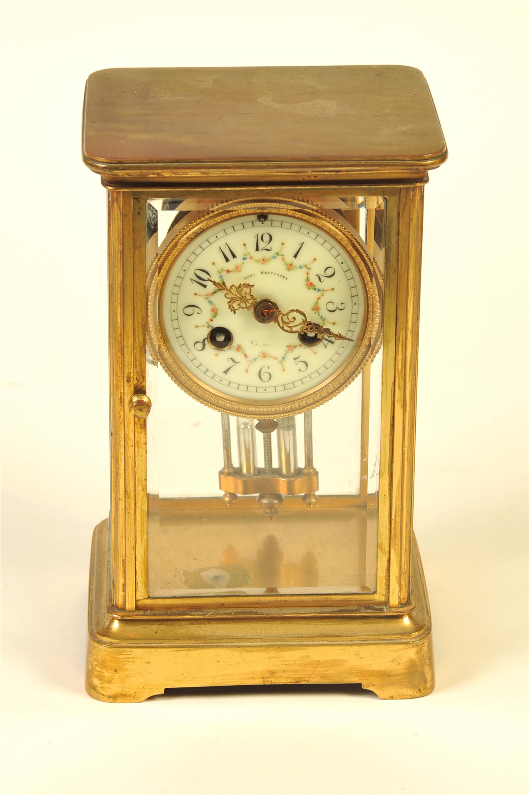 Appraisal: HERSCHEDE BRASS MANTEL CLOCK France st quarter- th century Beveled