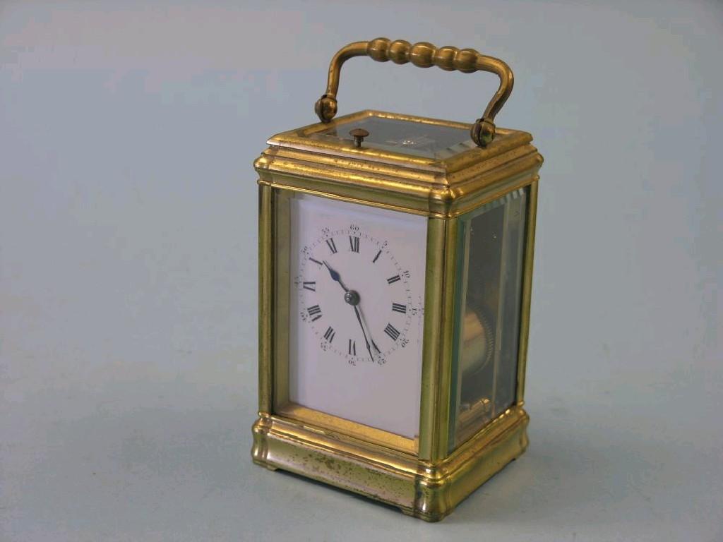 Appraisal: An early th century French hour-repeating carriage clock enamelled dial