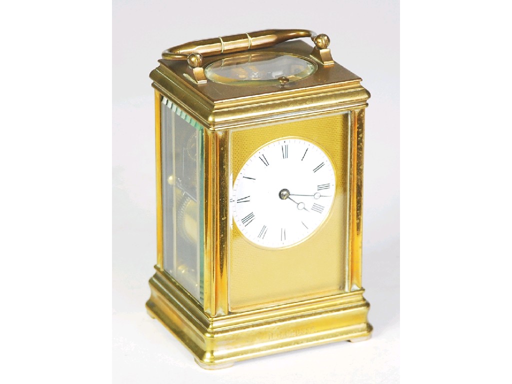 Appraisal: LATE TH CENTURY FRENCH BRASS REPEATING CARRIAGE CLOCK BY E