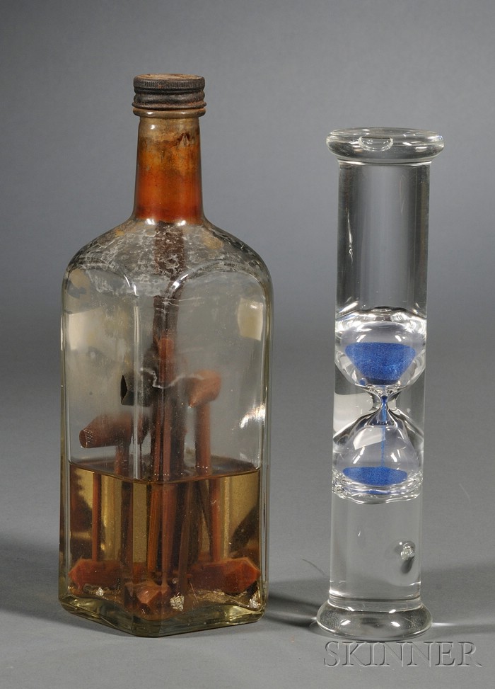 Appraisal: Glass Bottle Whimsy and a Hourglass Suspended in Fluid th