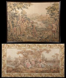 Appraisal: Two French Needlepoint Tapestries th c consis Two French Needlepoint