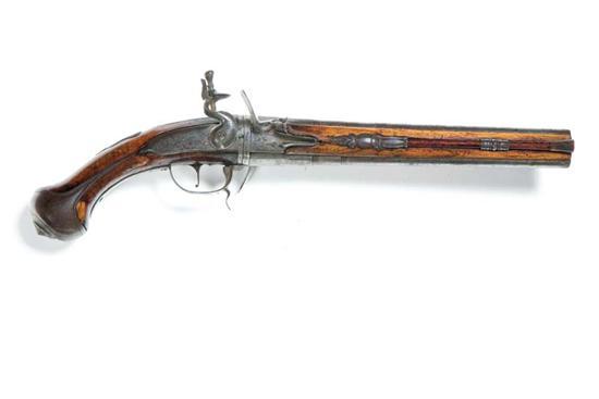 Appraisal: SWIVEL BREECH FLINTLOCK PISTOL European th century Walnut stock with