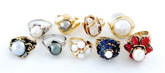 Appraisal: Pearl rings five rings set in K yellow gold one