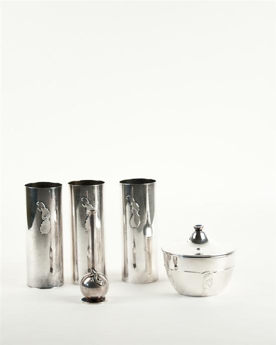 Appraisal: Five Pieces Modern Silverplate three Hickman vases Swedish bowl Denmark