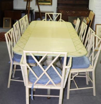 Appraisal: A green and cream painted dining room suite comprising extending