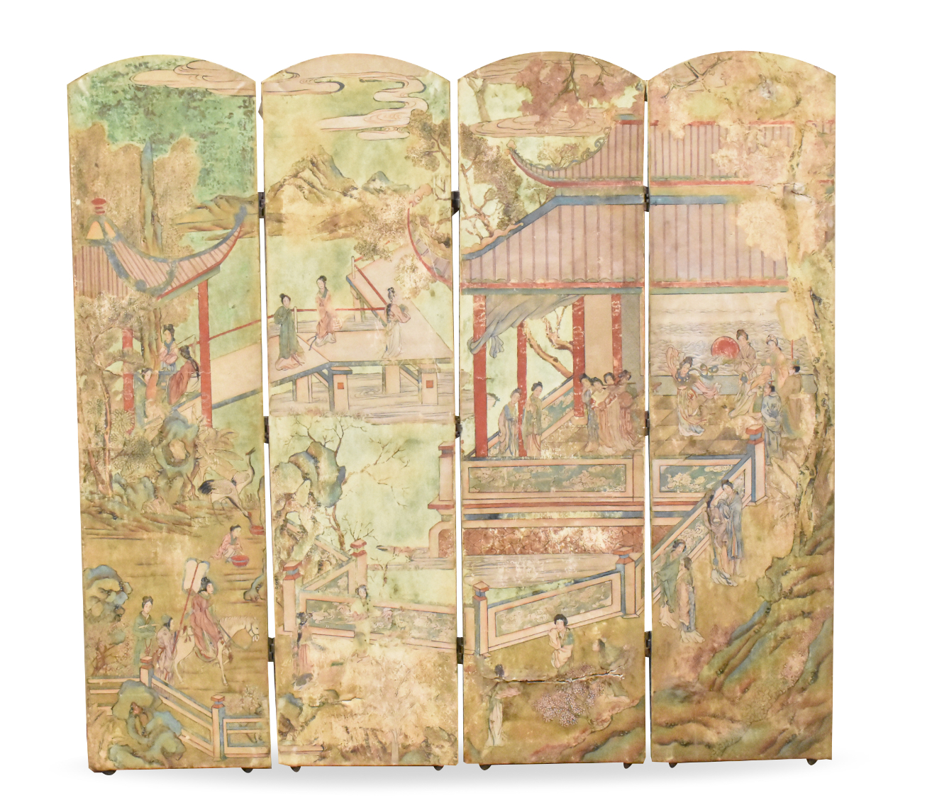 Appraisal: A set of four Chinese silk paintings on panels connected