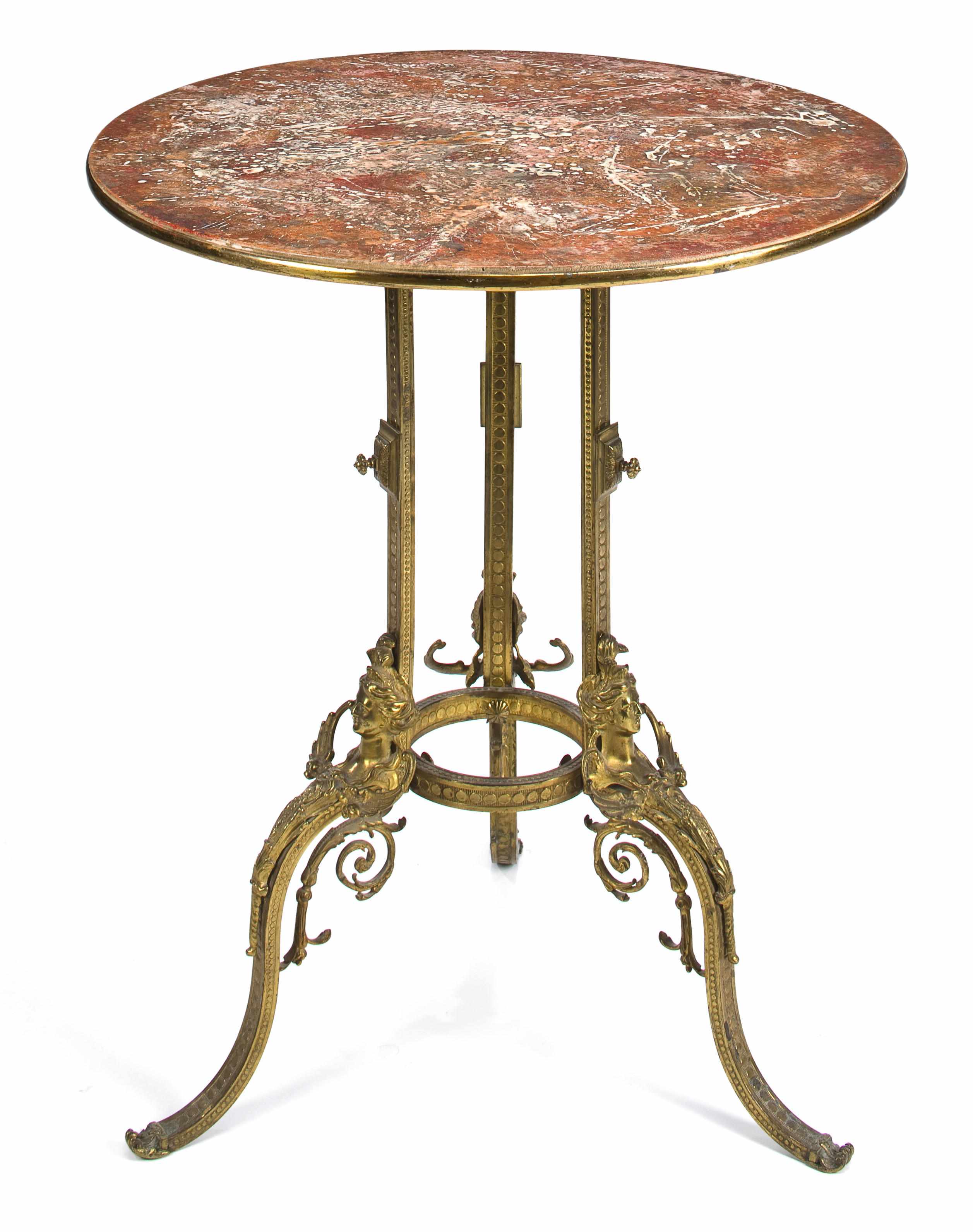 Appraisal: A Neoclassical style gilt bronze and faux marble center table