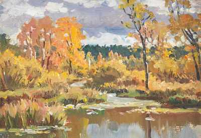 Appraisal: Nicolai Ovchinnikov Russian - Golden Autumn Oil on paperboard signed