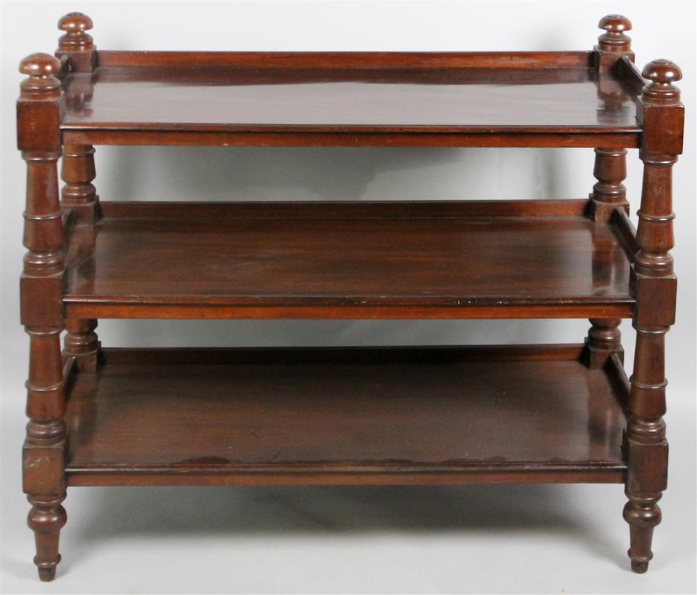 Appraisal: ENGLISH TH CENTURY MAHOGANY THREE-TIER SERVING TROLLEY having a rectangular