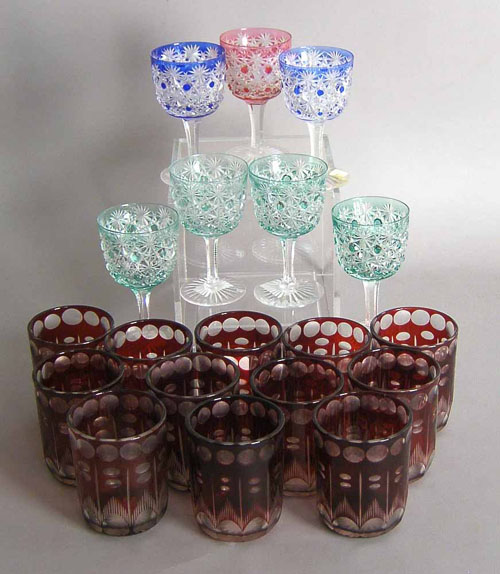 Appraisal: Twelve ruby cut to clear tumblers together with cut glass