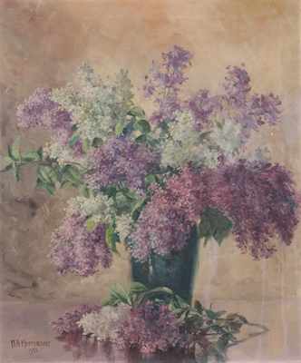 Appraisal: William H Krippendorf American b Still life with lilacs Oil