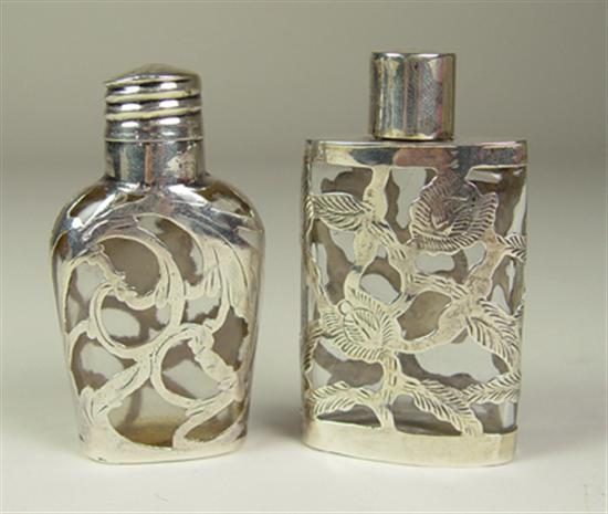 Appraisal: Two Sterling Overlay Glass Perfume Flasks Each in colorless glass