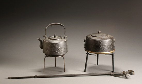 Appraisal: Two Japanese Iron Large Teapots Tetsubin Late Edo-Meiji Period th