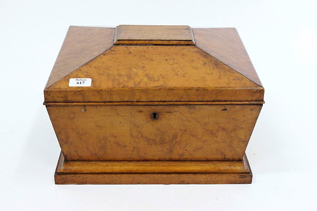 Appraisal: A VICTORIAN MAPLEWOOD BOX in the form of a sarcophagus