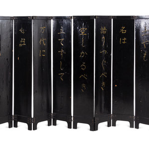 Appraisal: A Chinese Export Lacquered Eight-Panel Floor Screen th Century Height