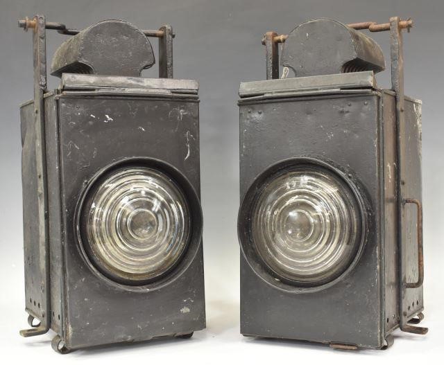 Appraisal: lot of Patinated railroad lanterns each having single hanging arm