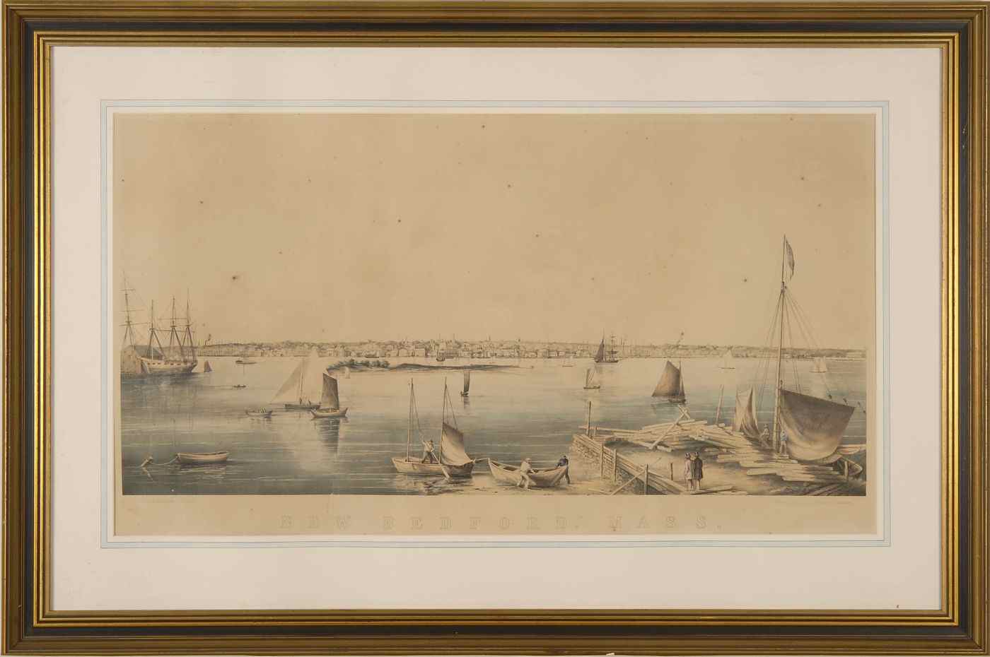 Appraisal: FRAMED COLORED LITHOGRAPHMid- th CenturyNew Bedford Mass '' engraved by