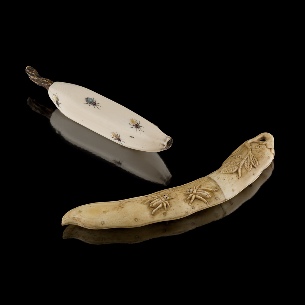 Appraisal: YSHIBAYAMA-INLAID IVORY OKIMONO OF A BANANA MEIJI PERIOD the banana