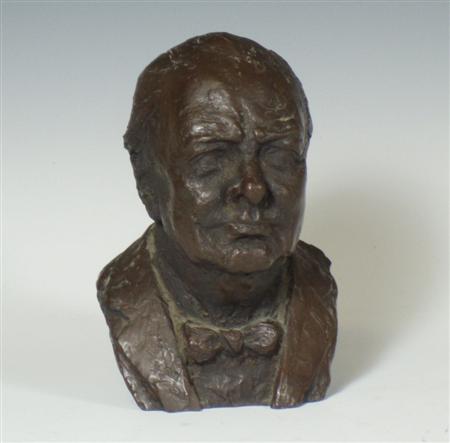 Appraisal: A bronze resin bust of Winston Churchill By Franta Belsky