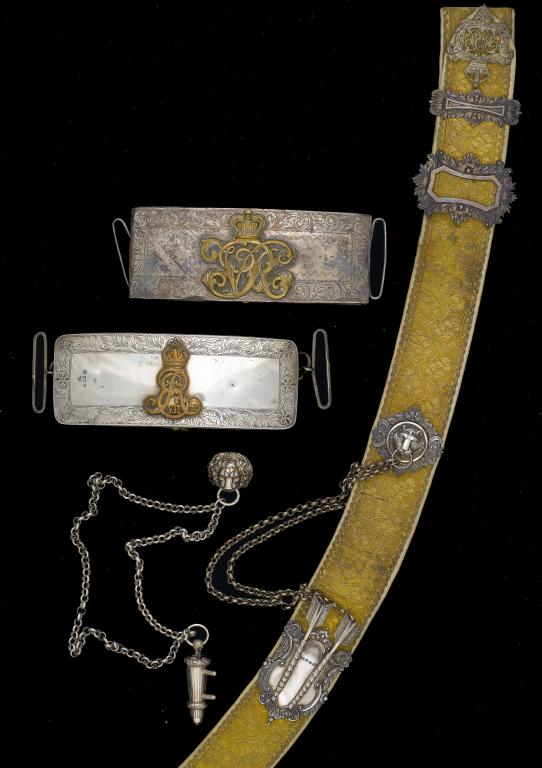 Appraisal: A VICTORIAN OFFICERS FULL-DRESS SILVER-MOUNTED SHOULDER-BELT AND POUCH with prickers