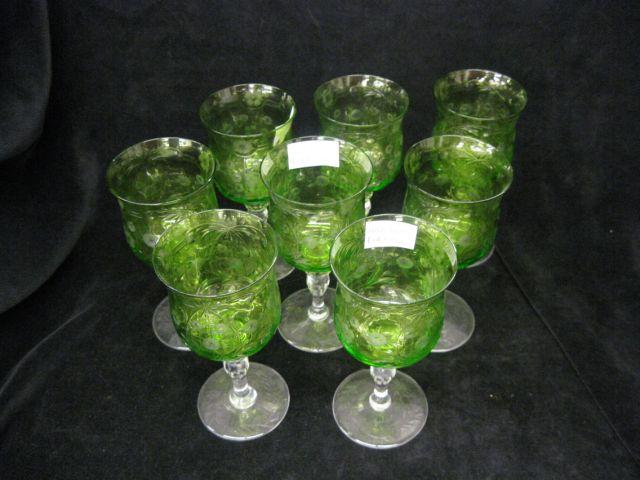 Appraisal: Set of Fine Emerald Cut-to-Clear Wines floral decor clear bases