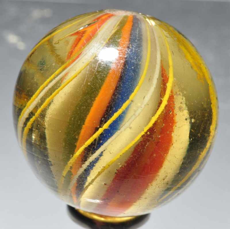 Appraisal: Ridge Core Swirl Marble in Olive Glass Description Valleys have