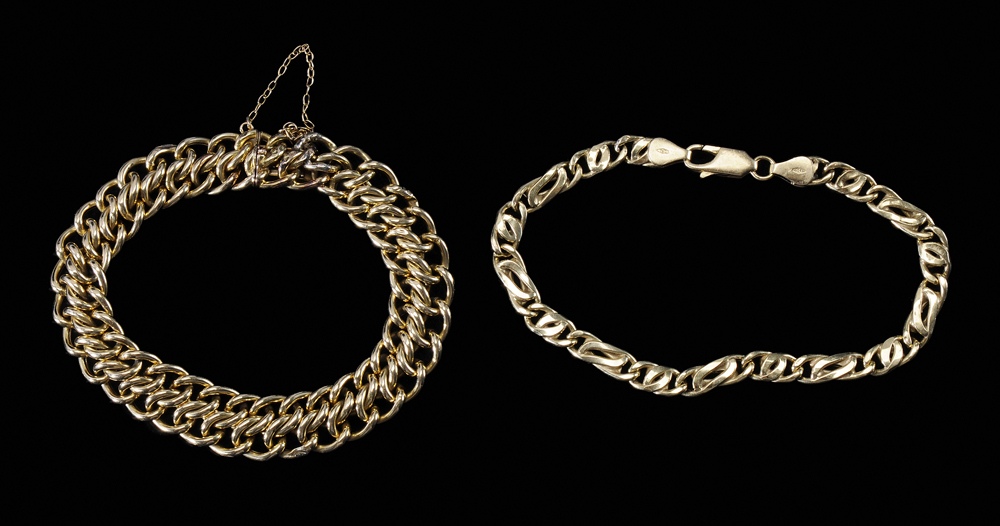 Appraisal: Two Gold Bracelets one with double interlocking rope chain hallmarks