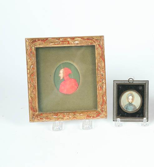 Appraisal: TWO MINIATURES European late th century Portrait on ivory of