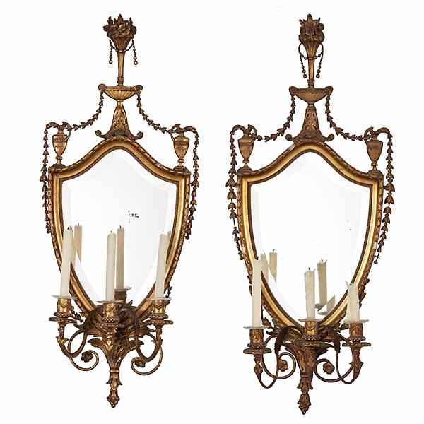 Appraisal: Adam-style Shield Form Sconces English th century A pair of