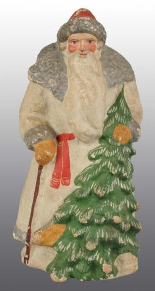 Appraisal: Paper Mache Christmas Santa with Tree Description Circa Minor paint