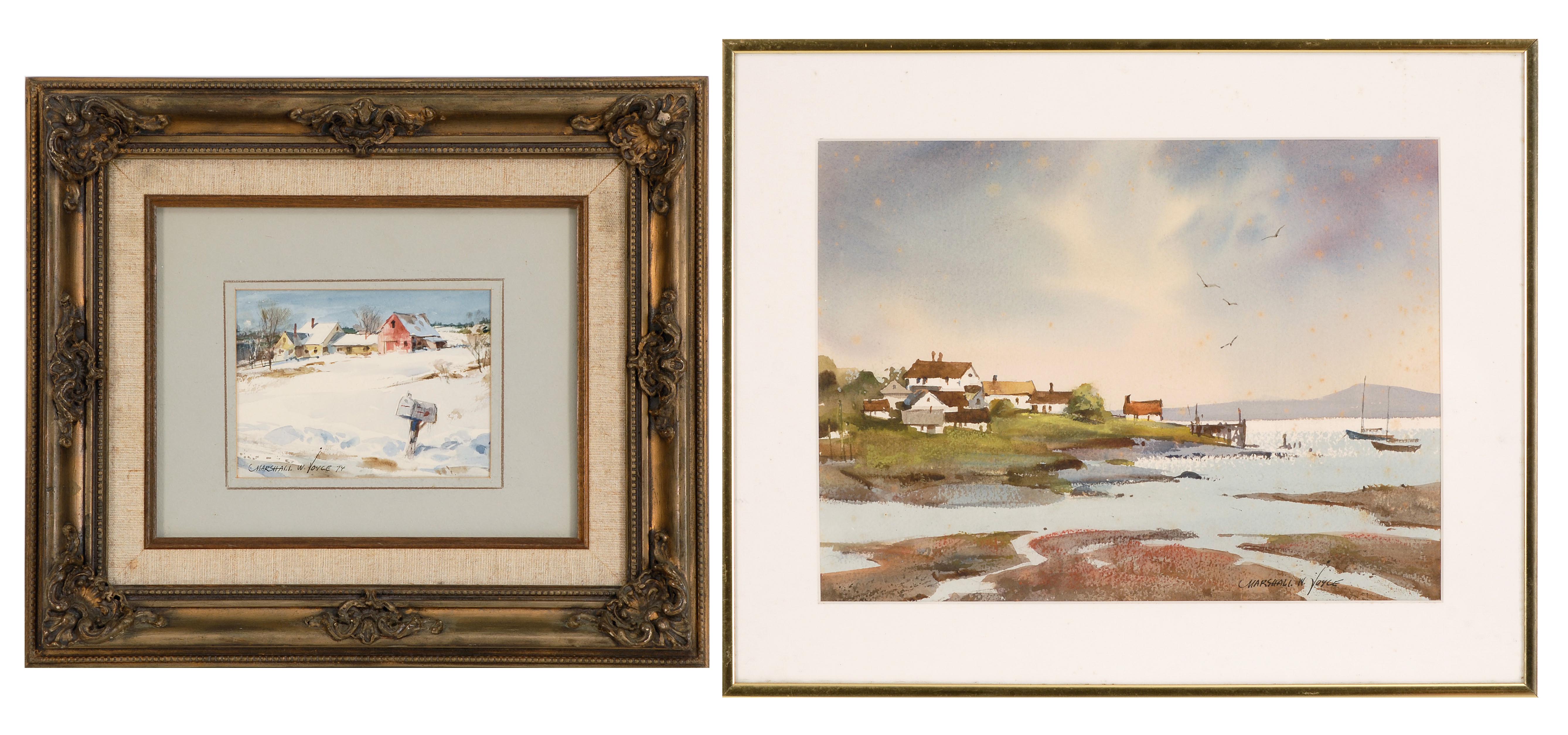 Appraisal: MARSHALL WOODSIDE JOYCEAmerican - Two framed watercolors Winterscape with mailbox