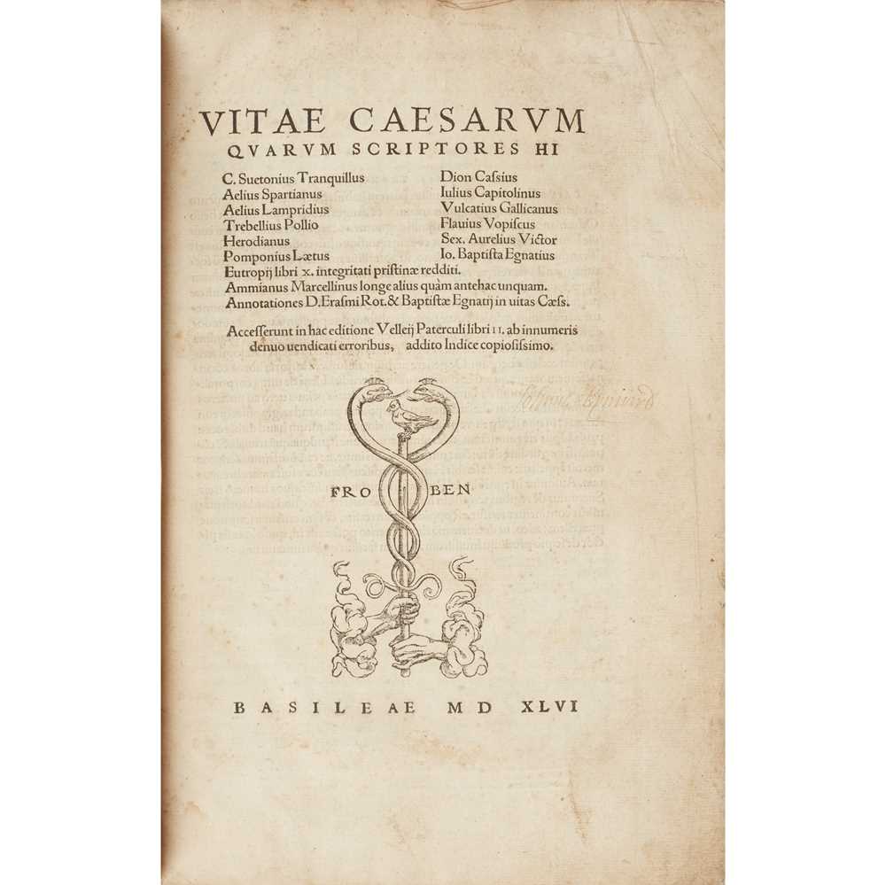 Appraisal: VITAE CAESARUM QUARUM SCRIPTORES BASEL FROBEN EPISCOPIUS Folio blank woodcut