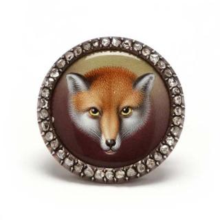 Appraisal: Victorian Silver Topped Gold Enamel and Diamond Fox Brooch the