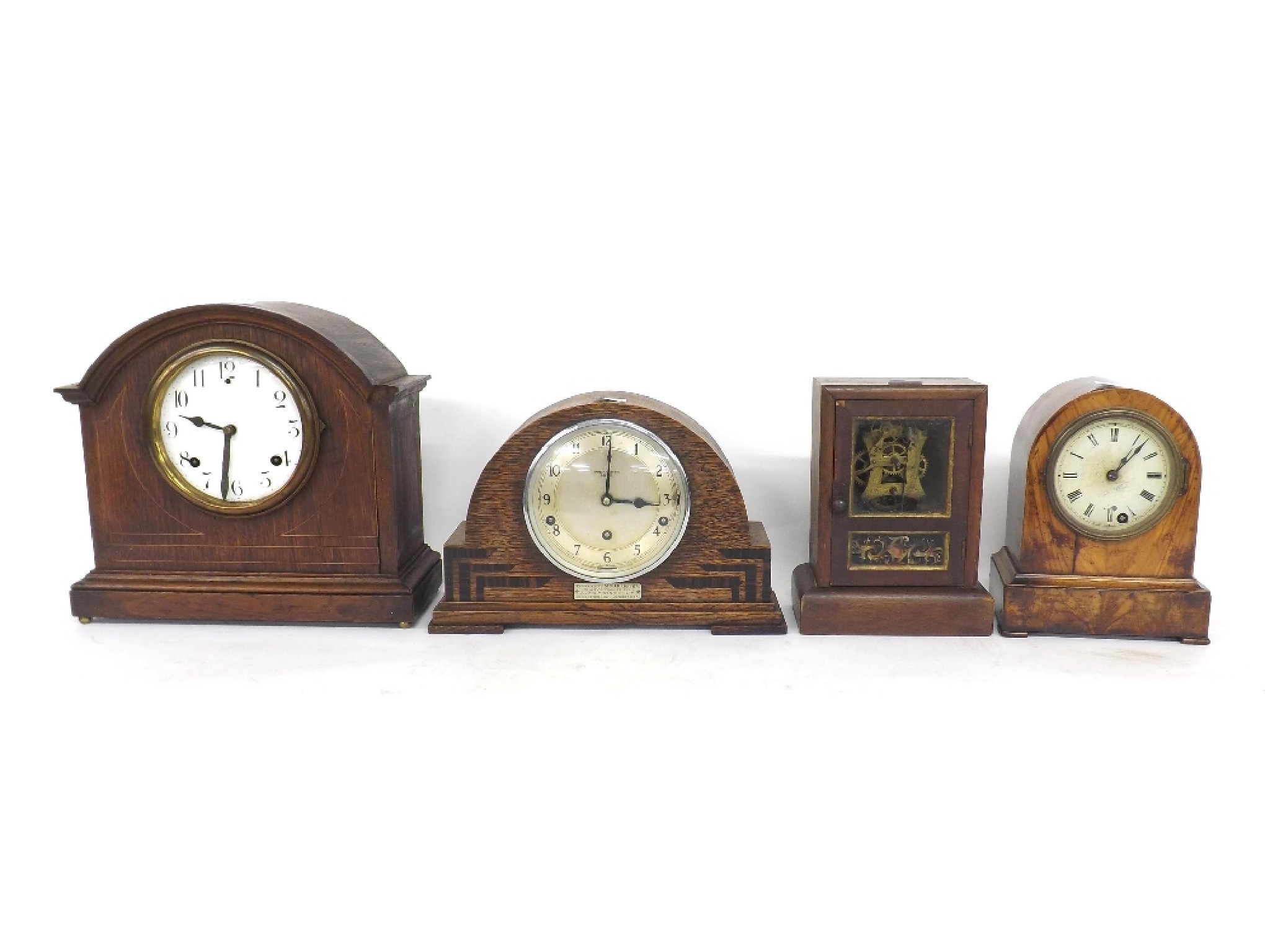 Appraisal: Art Deco oak cased three train mantel clock playing two