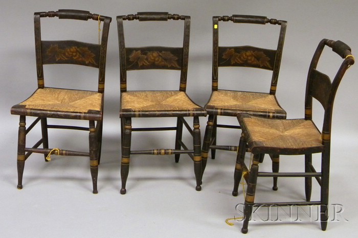 Appraisal: Set of Four Grain-painted and Stencil-decorated Hitchcock-type Side Chairs