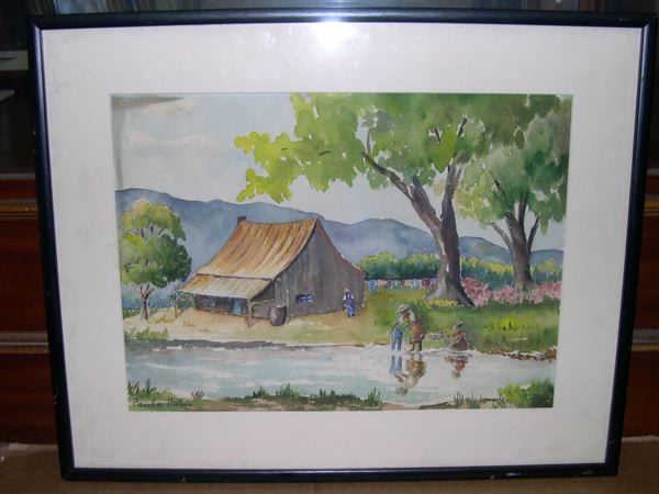 Appraisal: Louisiana School th Century Washday watercolor on paper sight x