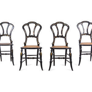 Appraisal: A Set of Four French Mother-of-Pearl Inlaid Side Chairs th