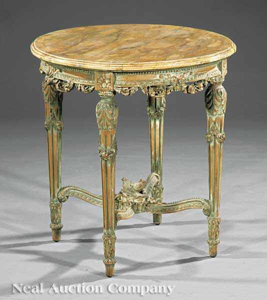 Appraisal: A Louis XVI-Style Paint-Decorated Low Table th c faux marbre