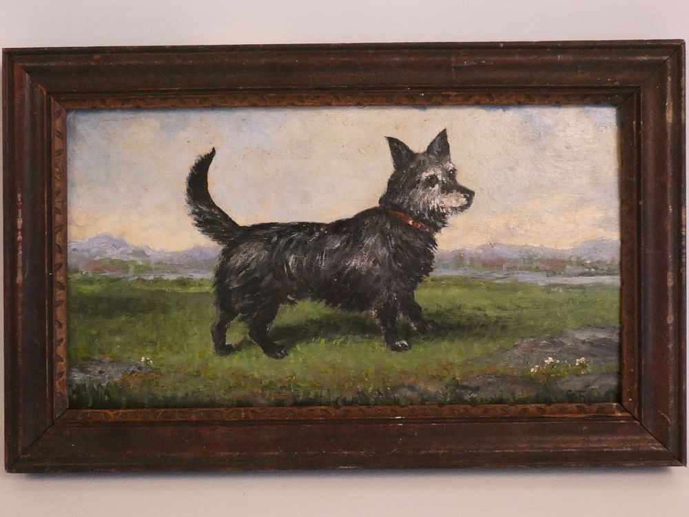 Appraisal: FOLK ART PAINTING SCOTTY DOG Vintage folk art oil painting