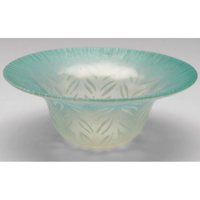 Appraisal: L C Tiffany bowl flaring shape in frostedand turquoise favrile