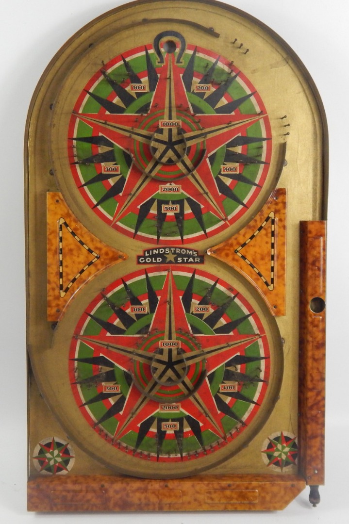 Appraisal: A Lindstrom's Gold Star tin plate bagatelle game stamped with