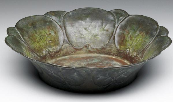 Appraisal: JAUCHEN S Copper flaring bowl embossed with large waterlilies Original