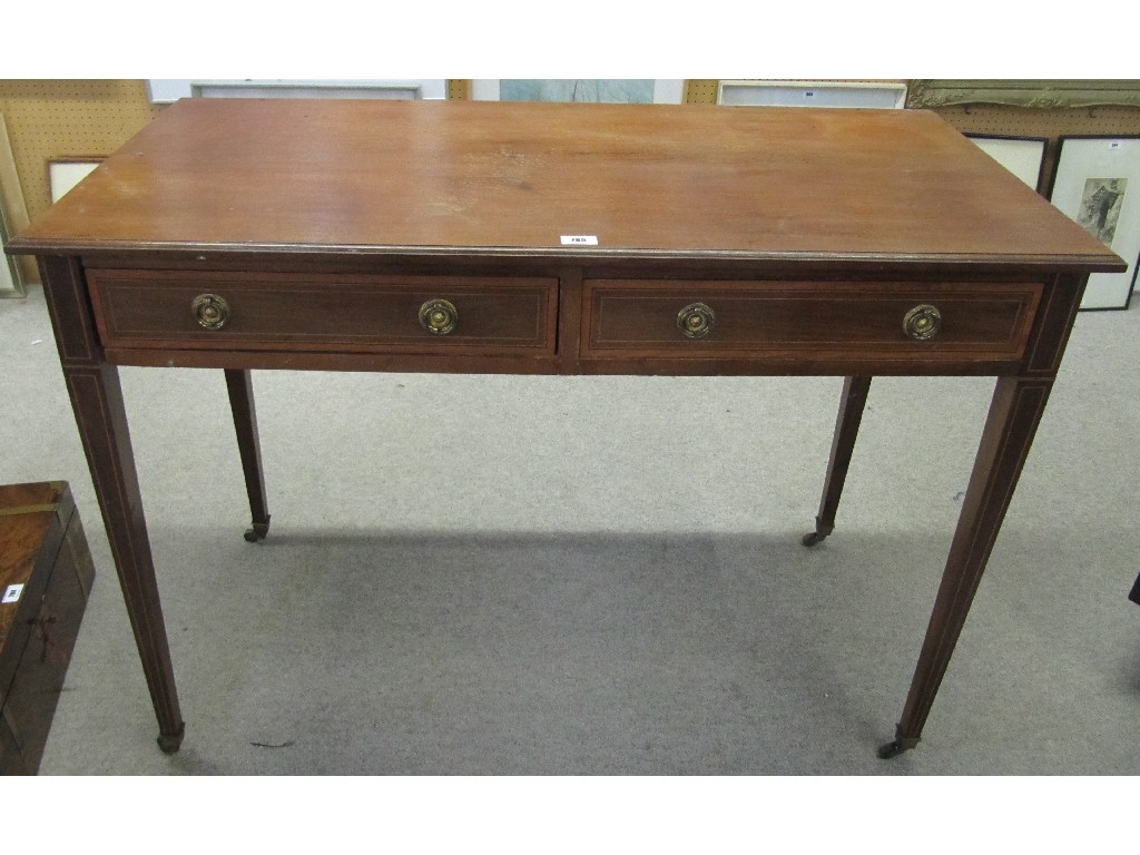 Appraisal: Edwardian mahogany inlaid two drawer writing table