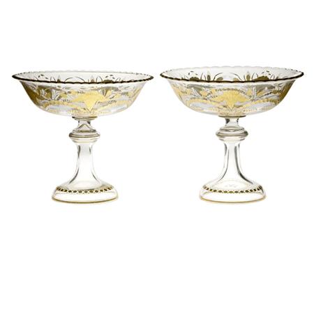 Appraisal: Pair of Continental Gilt and Engraved Glass Center Bowls Estimate