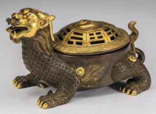 Appraisal: Chinese gilt bronze figural 'bixie' censer long Chinese parcel gilt