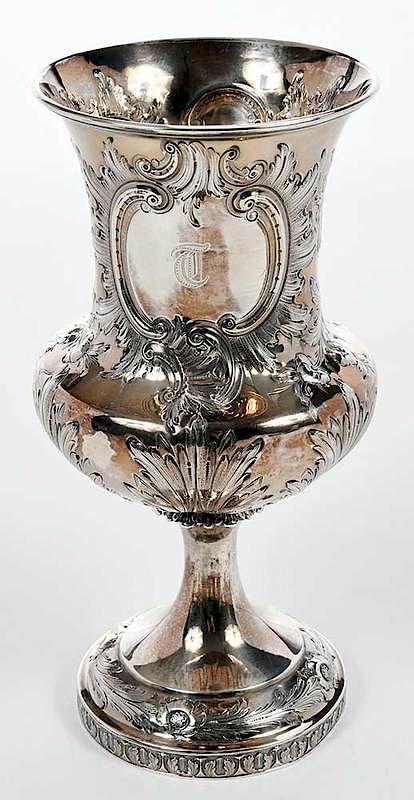 Appraisal: Coin Silver Urn American mid- th century scroll decoration monogram