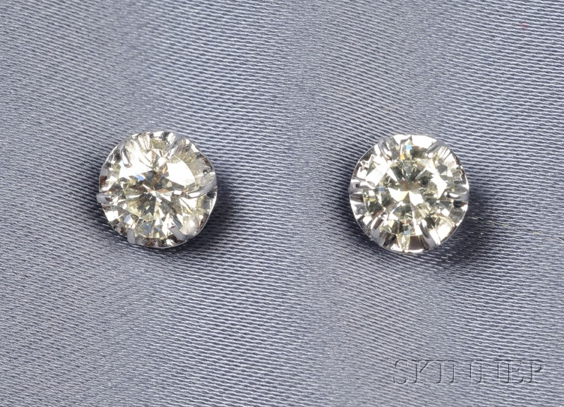 Appraisal: Platinum and Diamond Stud Earrings each weighing approx cts