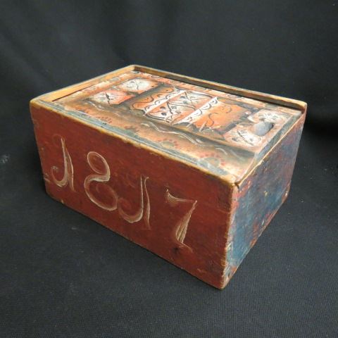 Appraisal: Grain Painted Wooden Candle Box dated slide top x