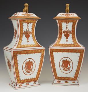 Appraisal: Pair of Italian Rectangular Chinese Style Baluster Covered Vases th