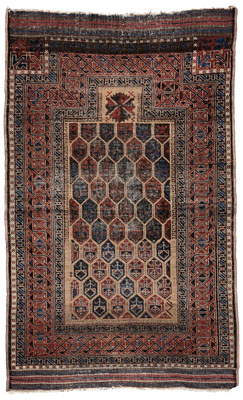 Appraisal: Balouch prayer rug rectangular central field with rows of hexagons